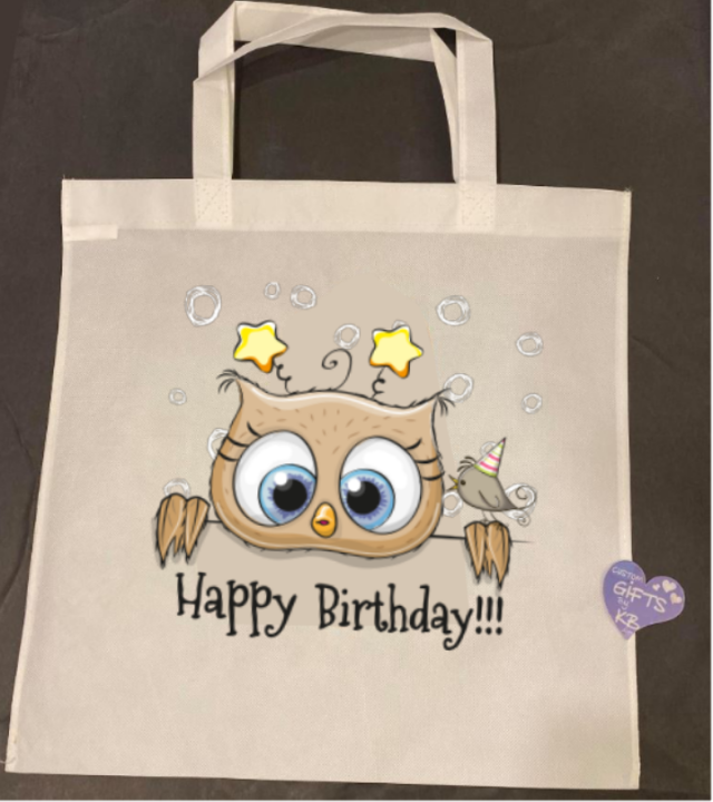 Happy Birthday tote sack with Cute Own and lil Bird - Image 2