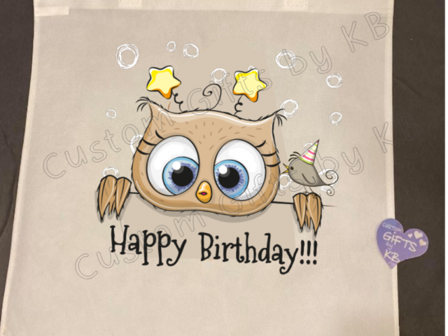 Happy Birthday tote sack with Cute Own and lil Bird - Image 3